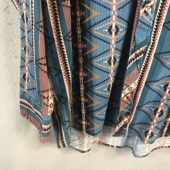 Vintage Saddlebrook Western Shirt Mens Extra Large Blue Tan Aztec Tribal Cowboy - Picture 16 of 16